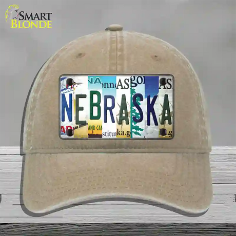 Nebraska Strip Art Novelty License Plate Hat Tag Unconstructed Cotton / Khaki