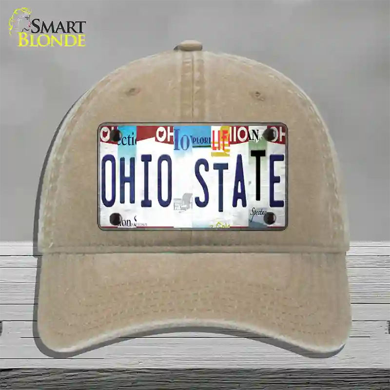 Ohio State Strip Art Novelty License Plate Hat Tag Unconstructed Cotton / Khaki