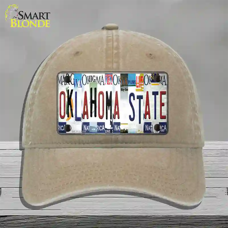 Oklahoma State Strip Art Novelty License Plate Hat Tag Unconstructed Cotton / Khaki