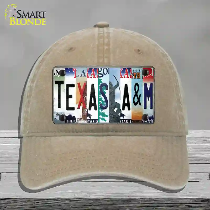 Texas A&M Strip Art Novelty License Plate Hat Tag Unconstructed Cotton / Khaki