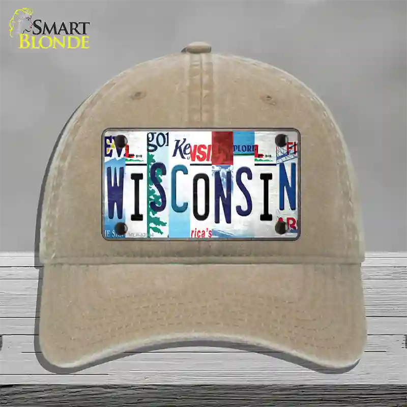 Wisconsin Strip Art Novelty License Plate Hat Tag Unconstructed Cotton / Khaki