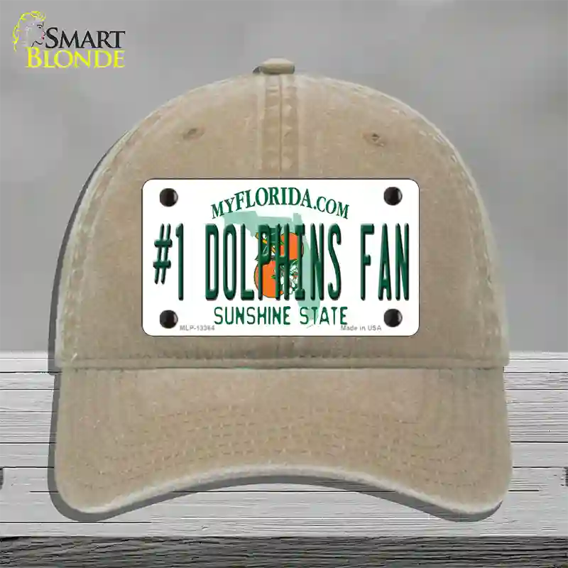 Number 1 Dolphins Fan Novelty License Plate Hat Tag Unconstructed Cotton / Khaki