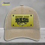 Kiss My Bass Novelty License Plate Hat Unconstructed Cotton / Khaki