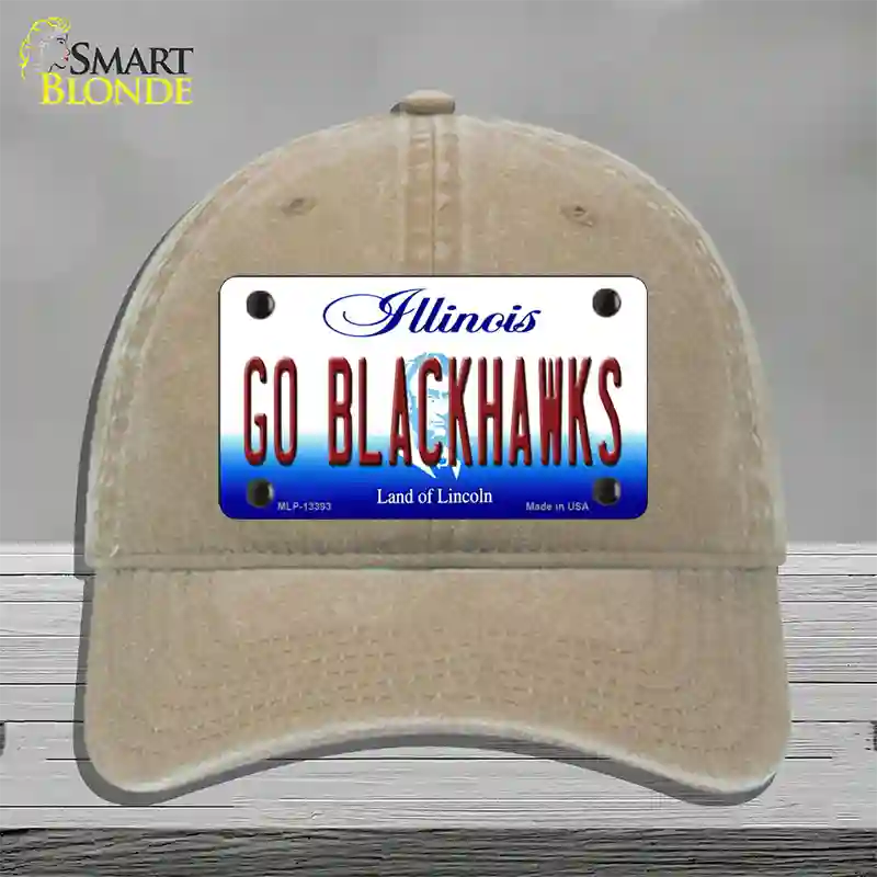 Go Blackhawks Novelty License Plate Hat Tag Unconstructed Cotton / Khaki