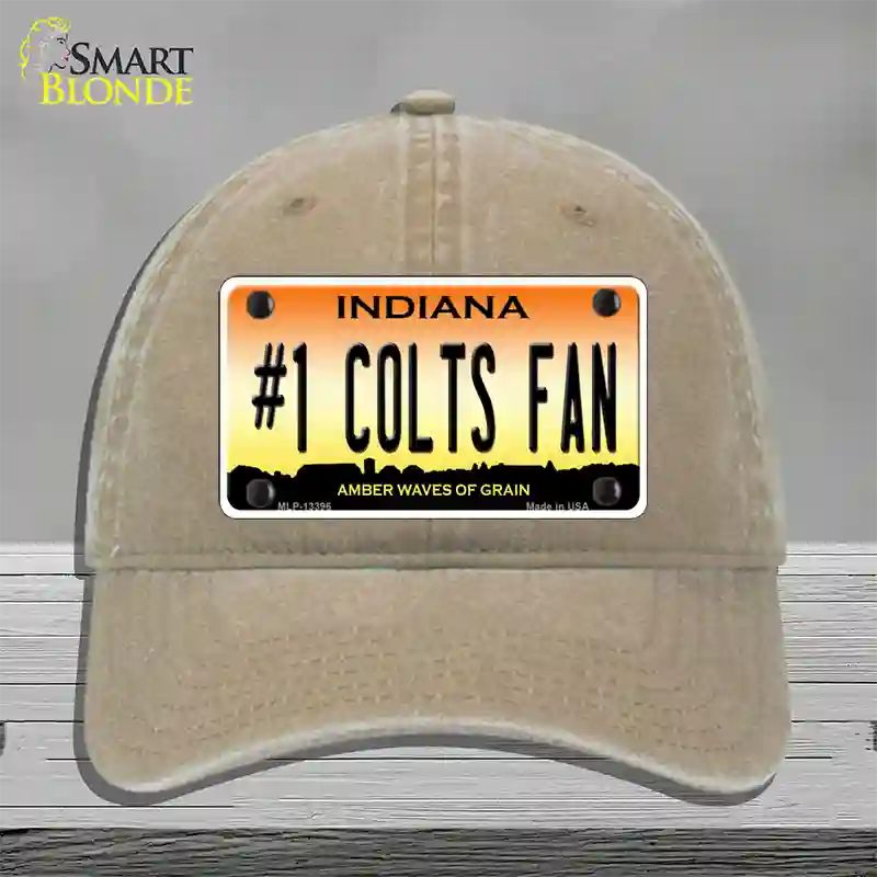 Number 1 Colts Fan Novelty License Plate Hat Tag Unconstructed Cotton / Khaki