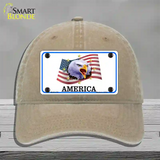 Waving Flag Bald Eagle Novelty License Plate Hat Unconstructed Cotton / Khaki