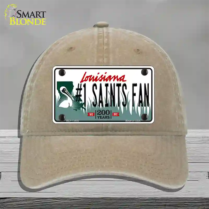 Number 1 Saints Fan Novelty License Plate Hat Tag Unconstructed Cotton / Khaki