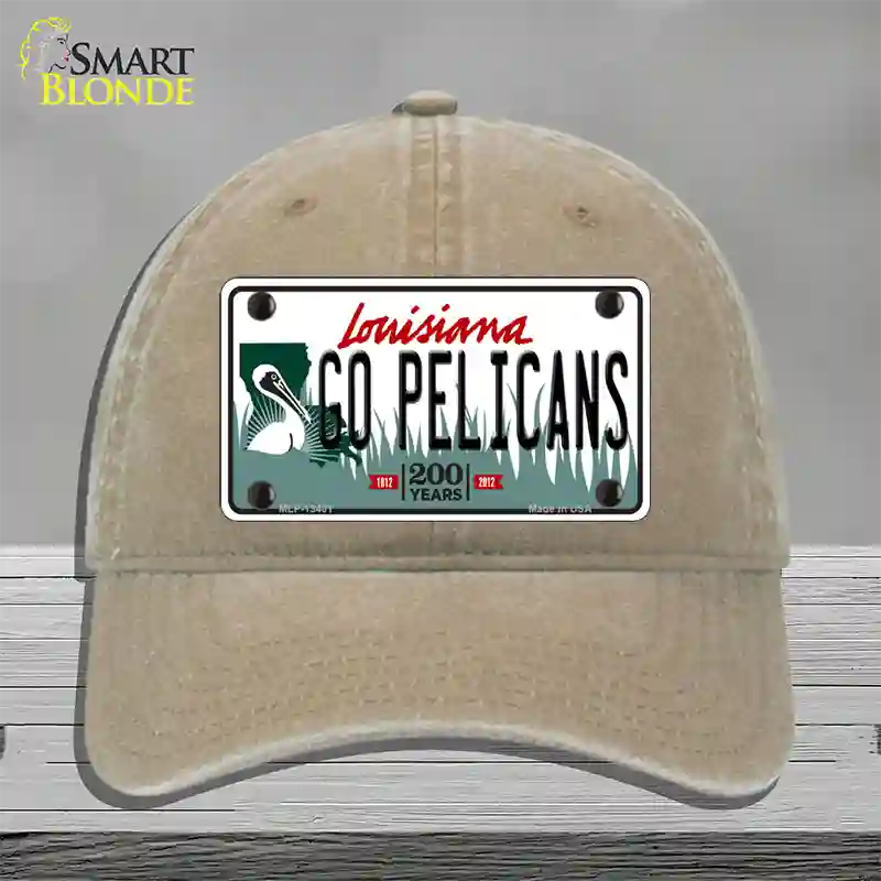 Go Pelicans Novelty License Plate Hat Tag Unconstructed Cotton / Khaki