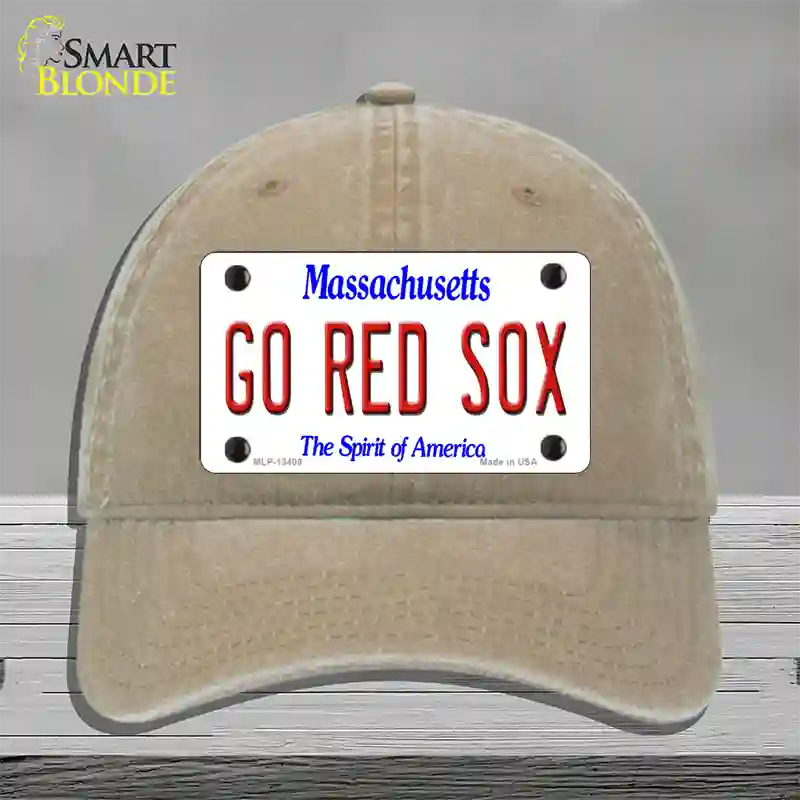 Go Red Sox Novelty License Plate Hat Tag Unconstructed Cotton / Khaki