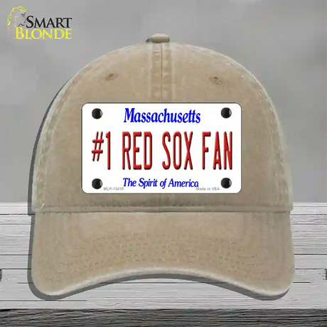 Number 1 Red Sox Fan Novelty License Plate Hat Tag Unconstructed Cotton / Khaki