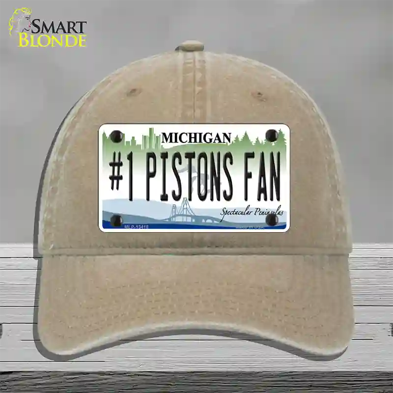 Number 1 Pistons Fan Novelty License Plate Hat Tag Unconstructed Cotton / Khaki