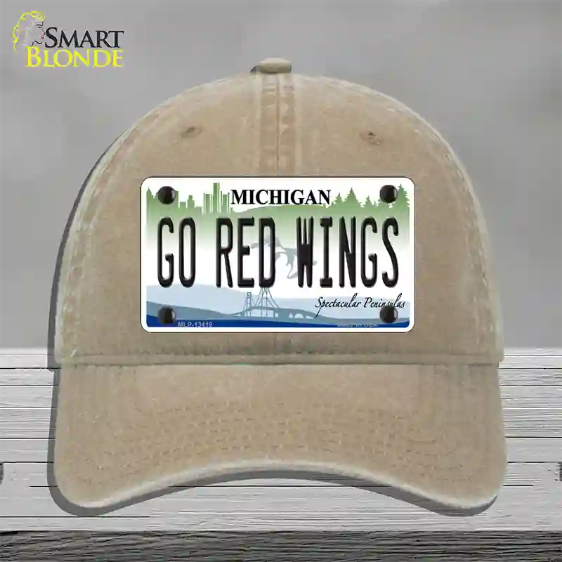 Go Red Wings Novelty License Plate Hat Tag Unconstructed Cotton / Khaki