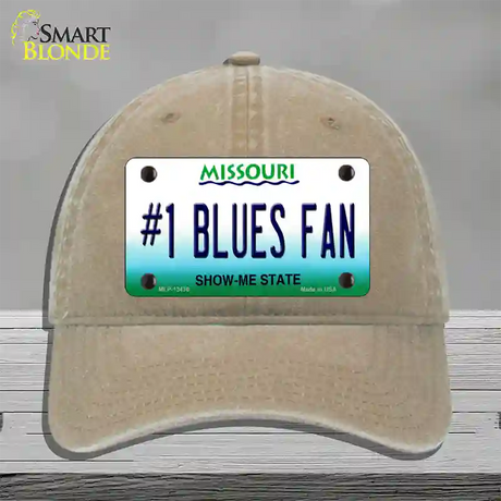 Number 1 Blues Fan Novelty License Plate Hat Tag Unconstructed Cotton / Khaki