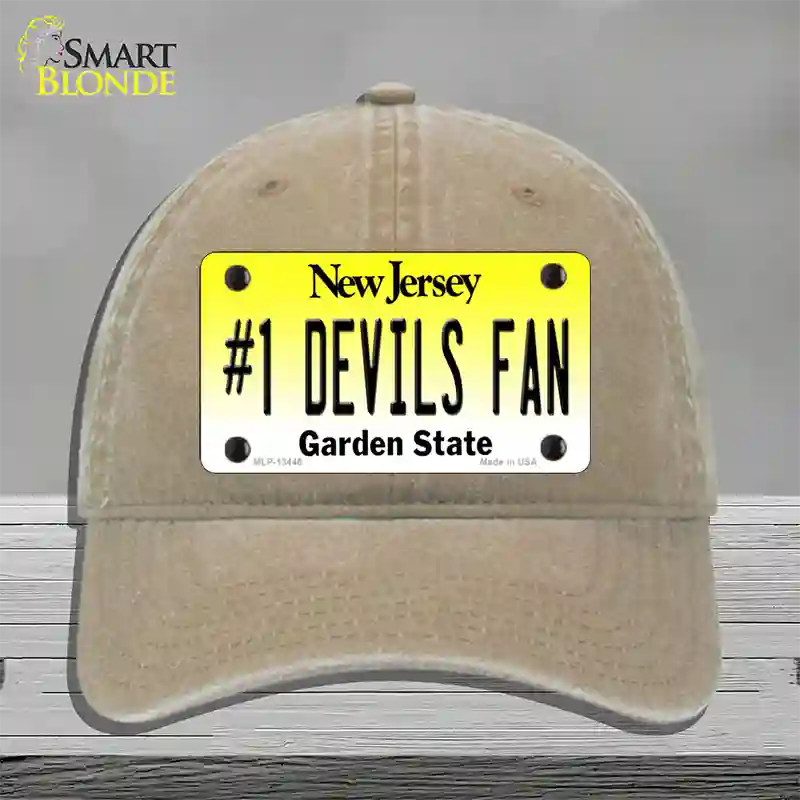 Number 1 Devils Fan Novelty License Plate Hat Tag Unconstructed Cotton / Khaki