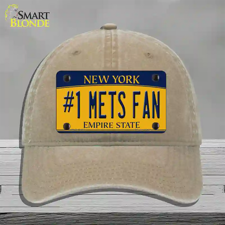 Number 1 Mets Fan Novelty License Plate Hat Tag Unconstructed Cotton / Khaki