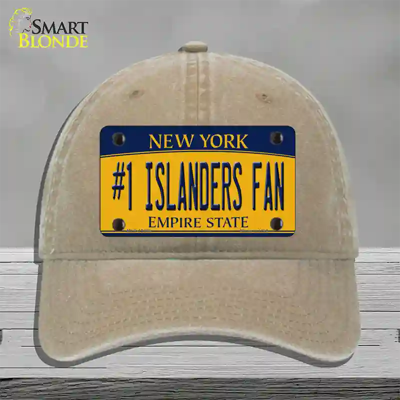 Number 1 Islanders Fan Novelty License Plate Hat Tag Unconstructed Cotton / Khaki