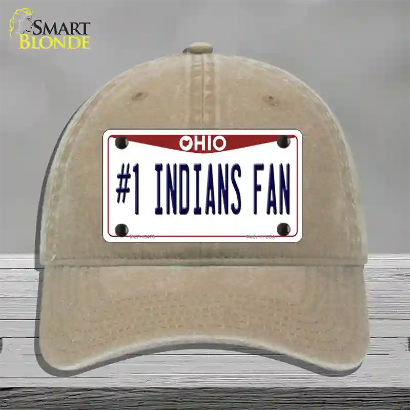 Number 1 Indians Fan Novelty License Plate Hat Tag Unconstructed Cotton / Khaki