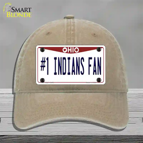 Number 1 Indians Fan Novelty License Plate Hat Tag Unconstructed Cotton / Khaki