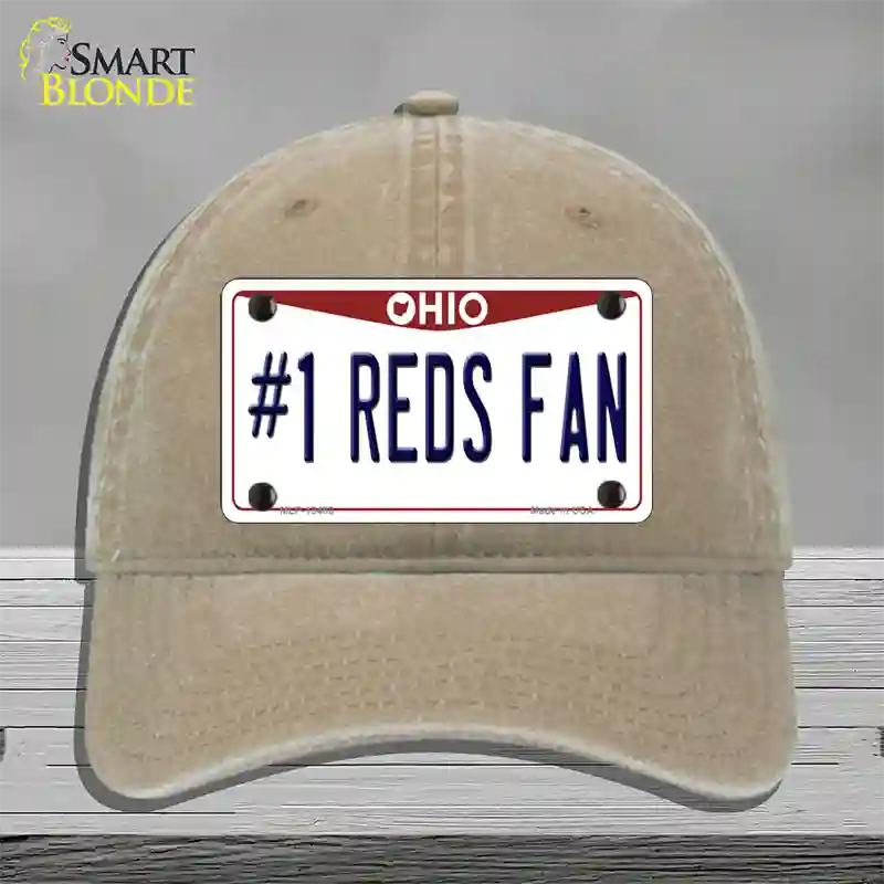 Number 1 Reds Fan Novelty License Plate Hat Tag Unconstructed Cotton / Khaki