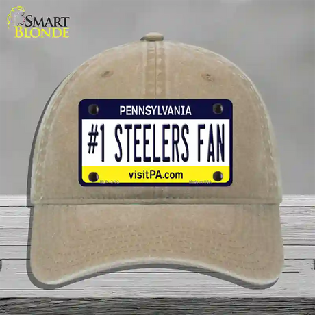 Number 1 Steelers Fan Novelty License Plate Hat Tag Unconstructed Cotton / Khaki