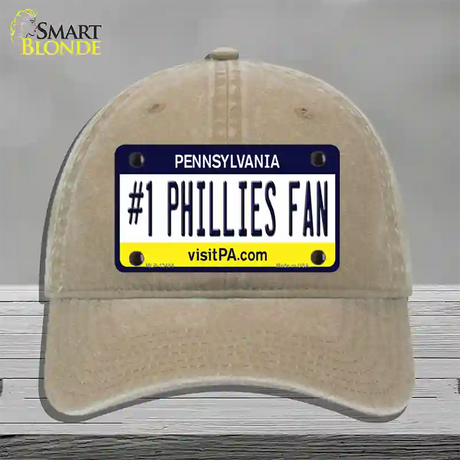 Number 1 Phillies Fan Novelty License Plate Hat Tag Unconstructed Cotton / Khaki