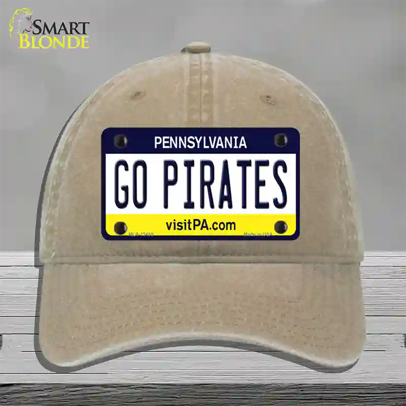 Go Pirates Novelty License Plate Hat Tag Unconstructed Cotton / Khaki