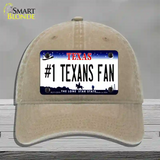 Number 1 Texans Fan Novelty License Plate Hat Tag Unconstructed Cotton / Khaki