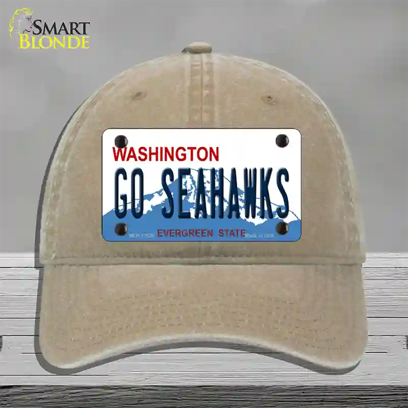 Go Seahawks Novelty License Plate Hat Tag Unconstructed Cotton / Khaki