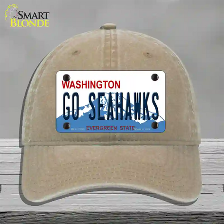 Go Seahawks Novelty License Plate Hat Tag Unconstructed Cotton / Khaki