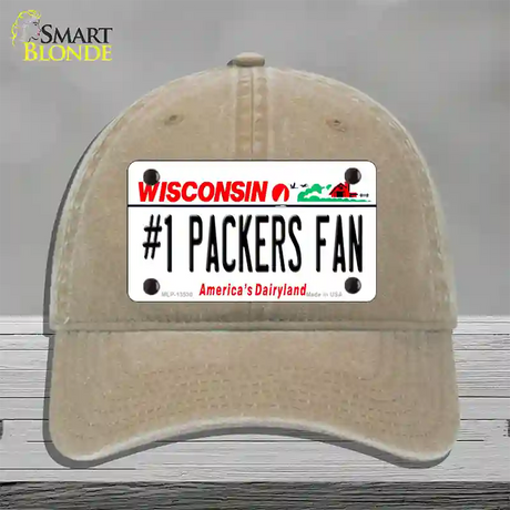 Number 1 Packers Fan Novelty License Plate Hat Tag Unconstructed Cotton / Khaki