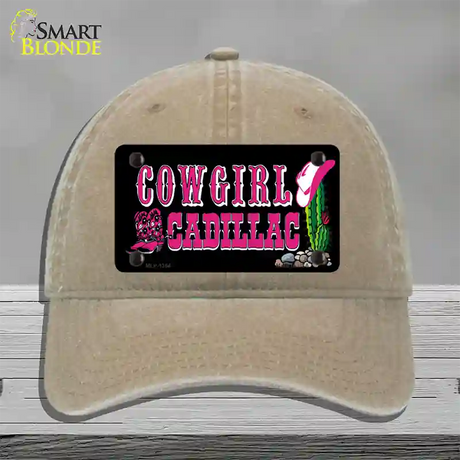 Cowgirl Cadillac Novelty License Plate Hat Unconstructed Cotton / Khaki