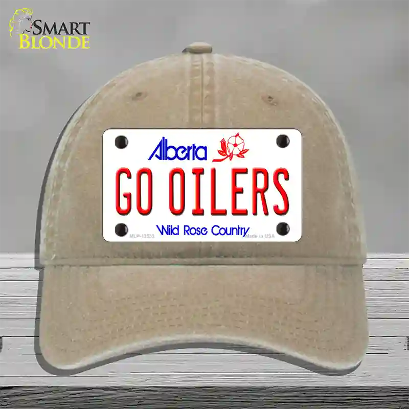 Go Oilers Novelty License Plate Hat Tag Unconstructed Cotton / Khaki