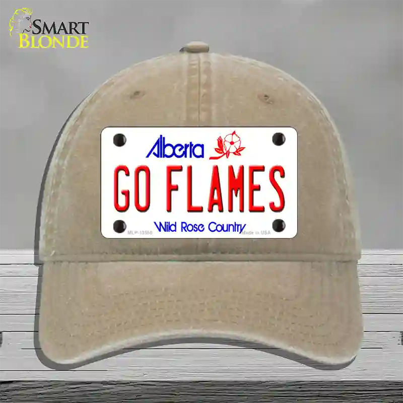 Go Flames Novelty License Plate Hat Tag Unconstructed Cotton / Khaki