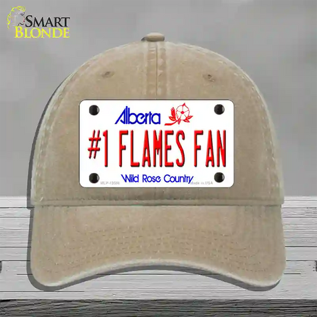 Number 1 Flames Fan Novelty License Plate Hat Tag Unconstructed Cotton / Khaki