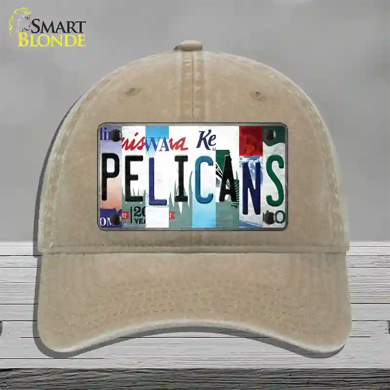 Pelicans Strip Art Novelty License Plate Hat Tag Unconstructed Cotton / Khaki