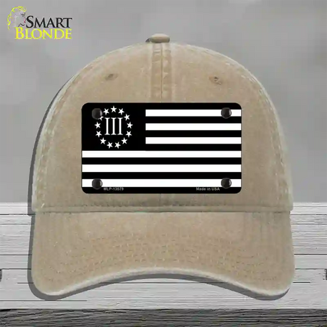 3 Percenter American Flag Novelty License Plate Hat Tag Unconstructed Cotton / Khaki