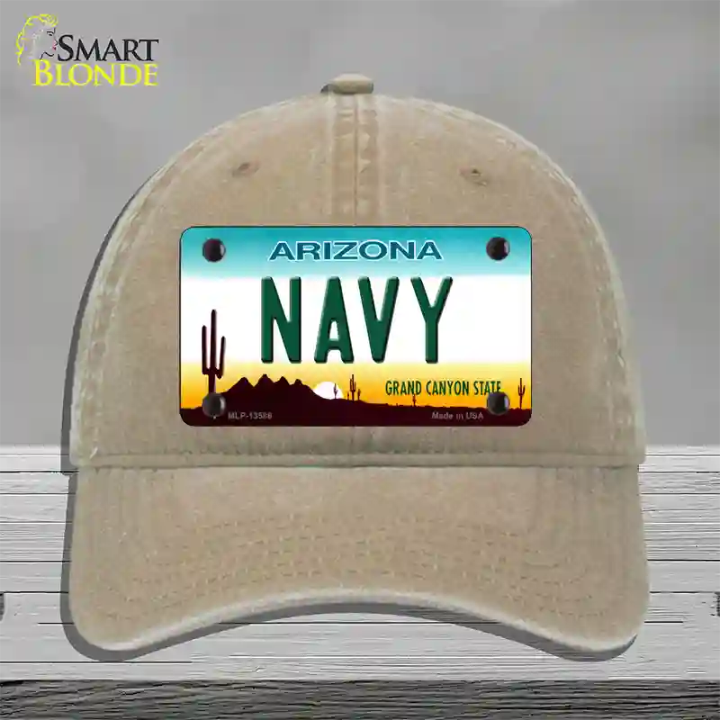 Navy Arizona Novelty License Plate Hat Tag Unconstructed Cotton / Khaki