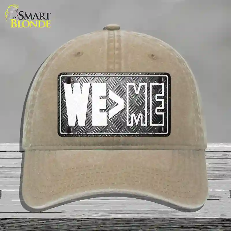 We Greater Than Me Novelty License Plate Hat Tag Unconstructed Cotton / Khaki