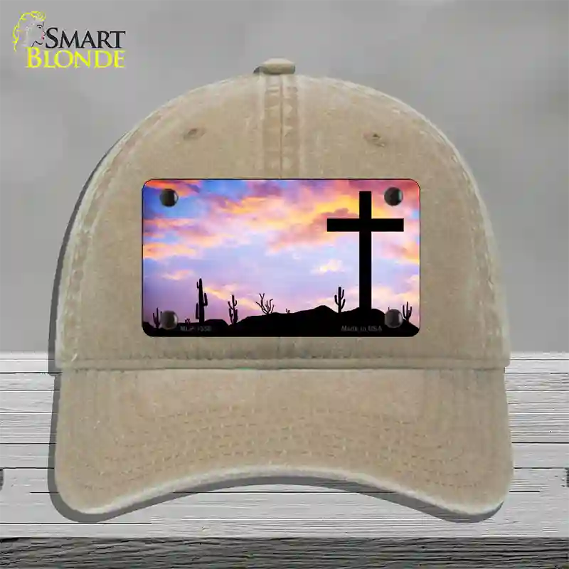 Cross Sunrise Photograph Novelty License Plate Hat Unconstructed Cotton / Khaki