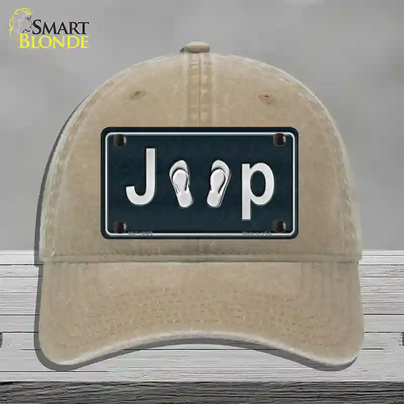 J**P Flipflop Novelty License Plate Hat Tag Unconstructed Cotton / Khaki