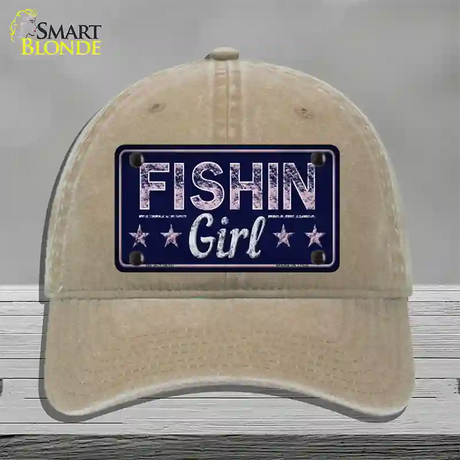 Fishin Girl Novelty License Plate Hat Tag Unconstructed Cotton / Khaki