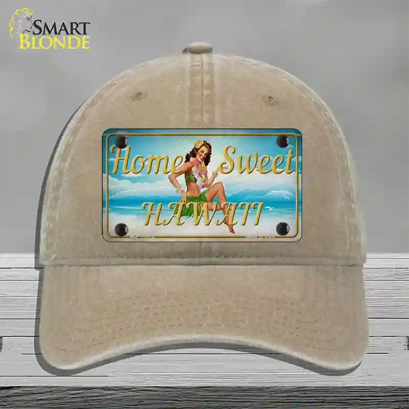 Home Sweet Hawaii Novelty License Plate Hat Tag Unconstructed Cotton / Khaki