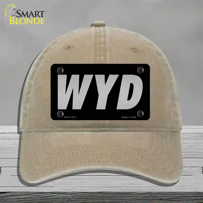 WYD Black Novelty License Plate Hat Tag Unconstructed Cotton / Khaki