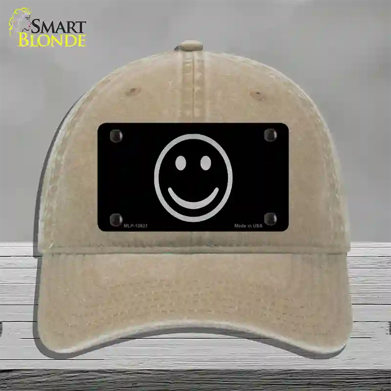 Smiley Black Novelty License Plate Hat Tag Unconstructed Cotton / Khaki