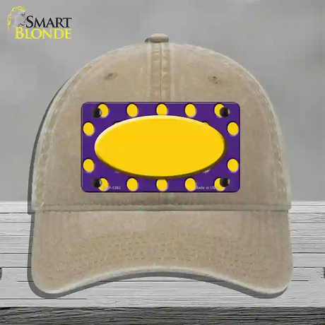 Yellow Purple Polka Dot Center Oval Novelty License Plate Hat Unconstructed Cotton / Khaki