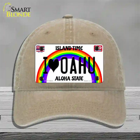 I Heart Oahu Novelty License Plate Hat Tag Unconstructed Cotton / Khaki