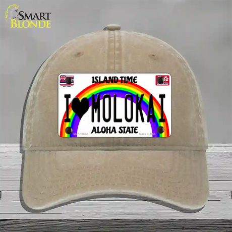 I Heart Molokai Novelty License Plate Hat Tag Unconstructed Cotton / Khaki