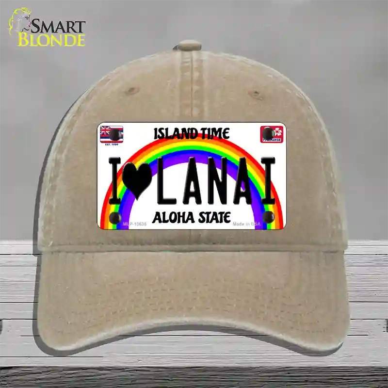 I Heart Lanai Novelty License Plate Hat Tag Unconstructed Cotton / Khaki