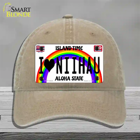 I Heart Niihau Novelty License Plate Hat Tag Unconstructed Cotton / Khaki