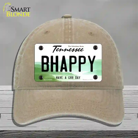 Be Happy Novelty License Plate Hat Tag Unconstructed Cotton / Khaki